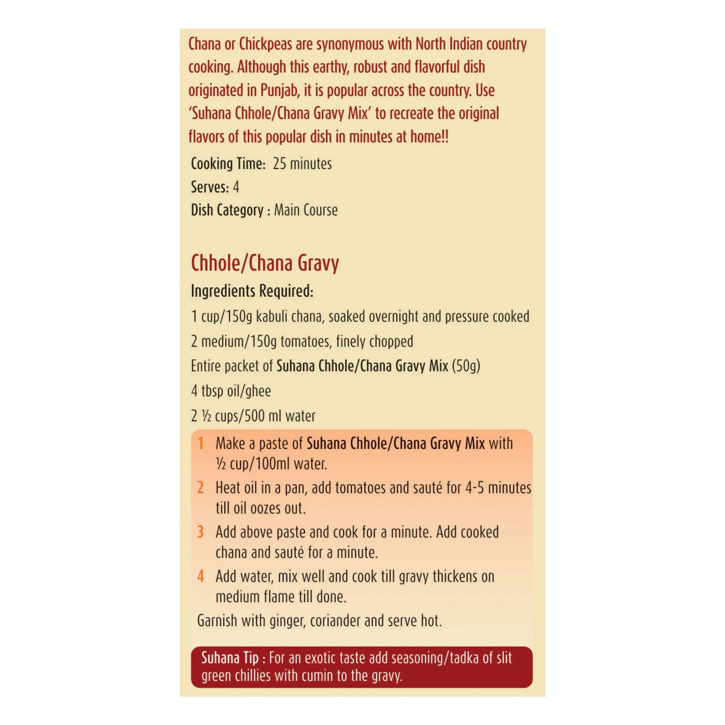 Suhana Chhole Chana Gravy Spice Mix Pouch