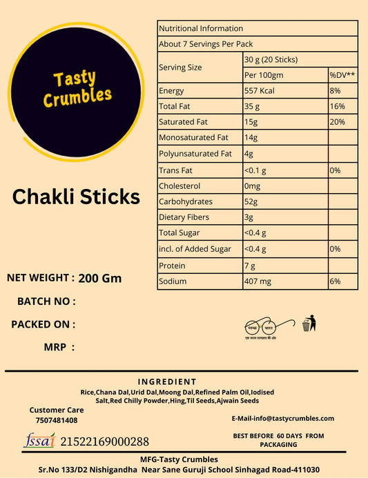 Tasty Crumbles, Chakali Sticks, 200gm