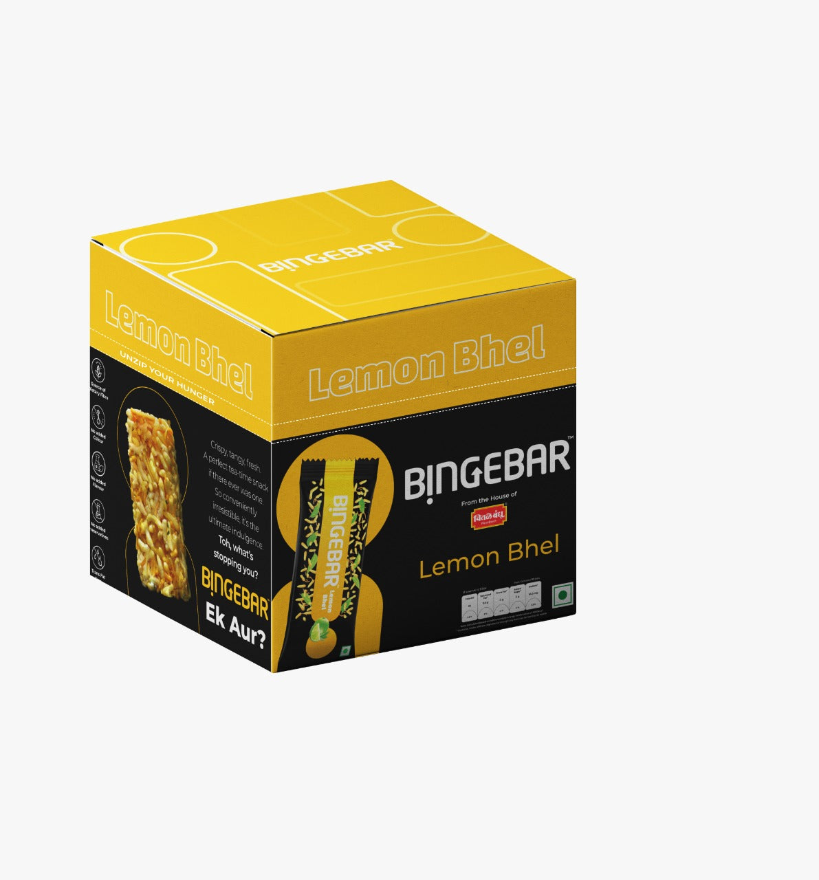Bingebar - Lemon Bhel 120g (Pack of 10 pcs) Namkeens BingeBar